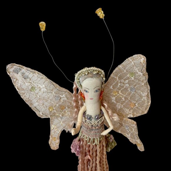 Vintage Handcrafted and painted Fabric Fairy Figurine with Lace Wings and Tassel - Picture 5 of 14